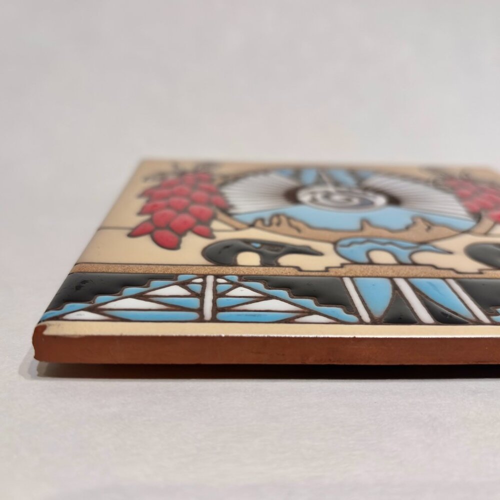 Hand Glazed Earthtones Southwestern Kiln Fired Terracotta Tile Trivet Tu-Oti 6" - Picture 10 of 14